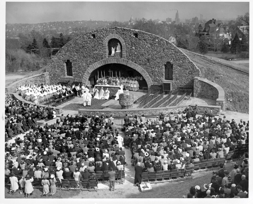 arial of the War Memorial Grotto dedication on May 9, 1948